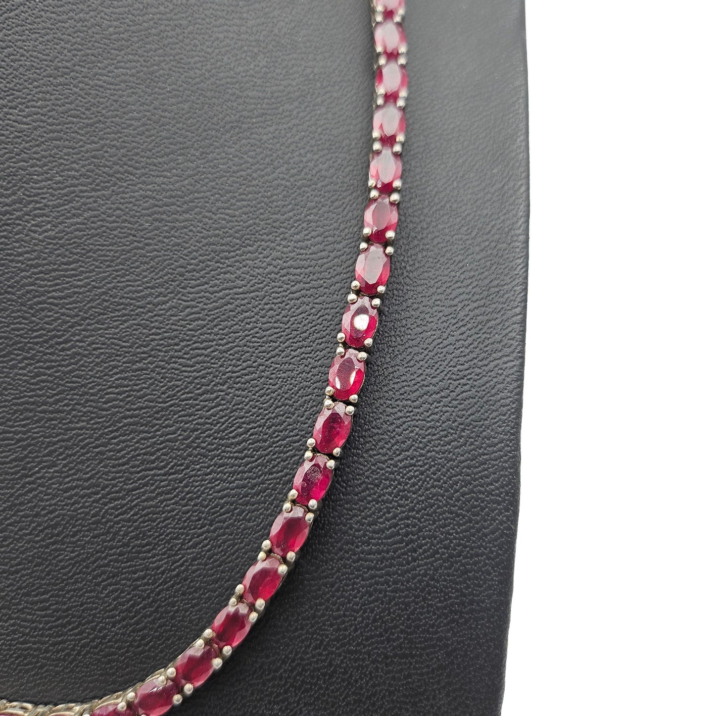 Sterling Silver Ruby-Red Tennis Necklace, 18 Inch