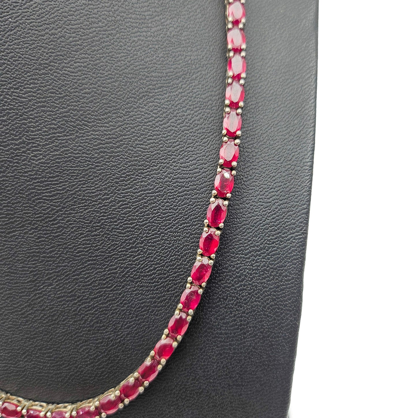 Sterling Silver Ruby-Red Tennis Necklace, 18 Inch