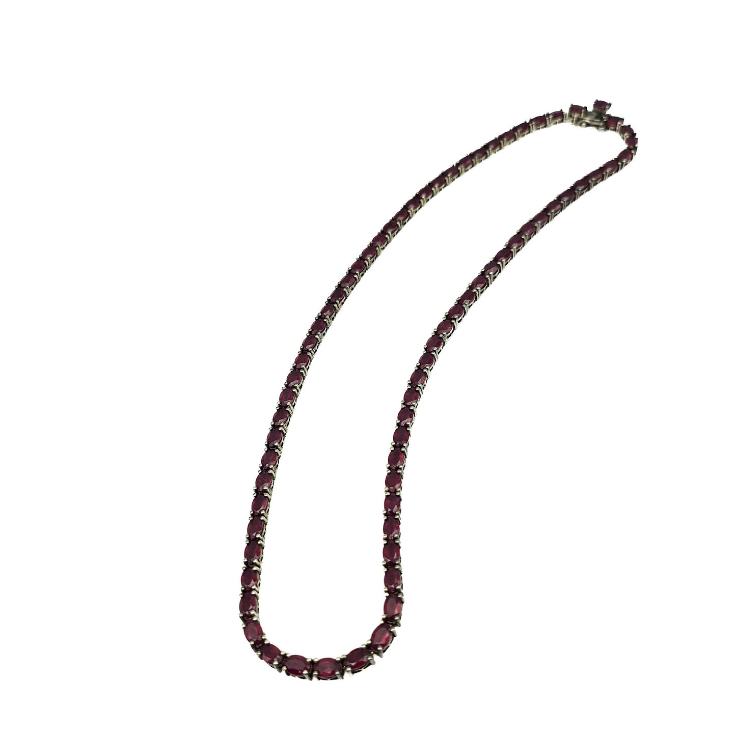 Sterling Silver Ruby-Red Tennis Necklace, 18 Inch