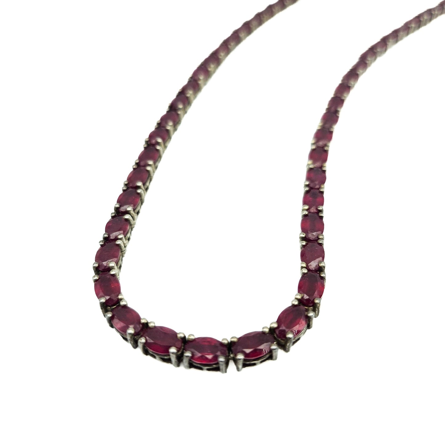 Sterling Silver Ruby-Red Tennis Necklace, 18 Inch