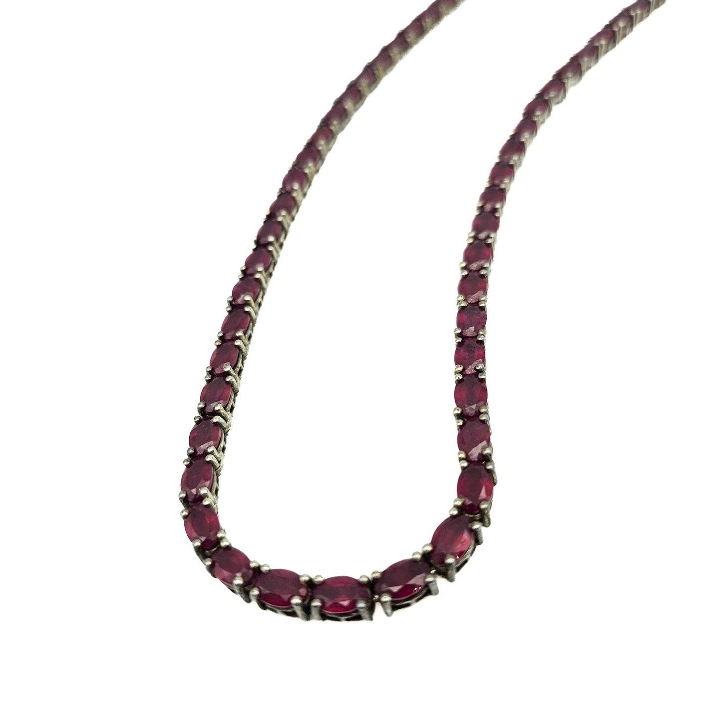 Sterling Silver Ruby-Red Tennis Necklace, 18 Inch