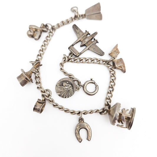 Vintage Charm Bracelet with Sterling Silver Charms | Travel & Novelty Jewelry