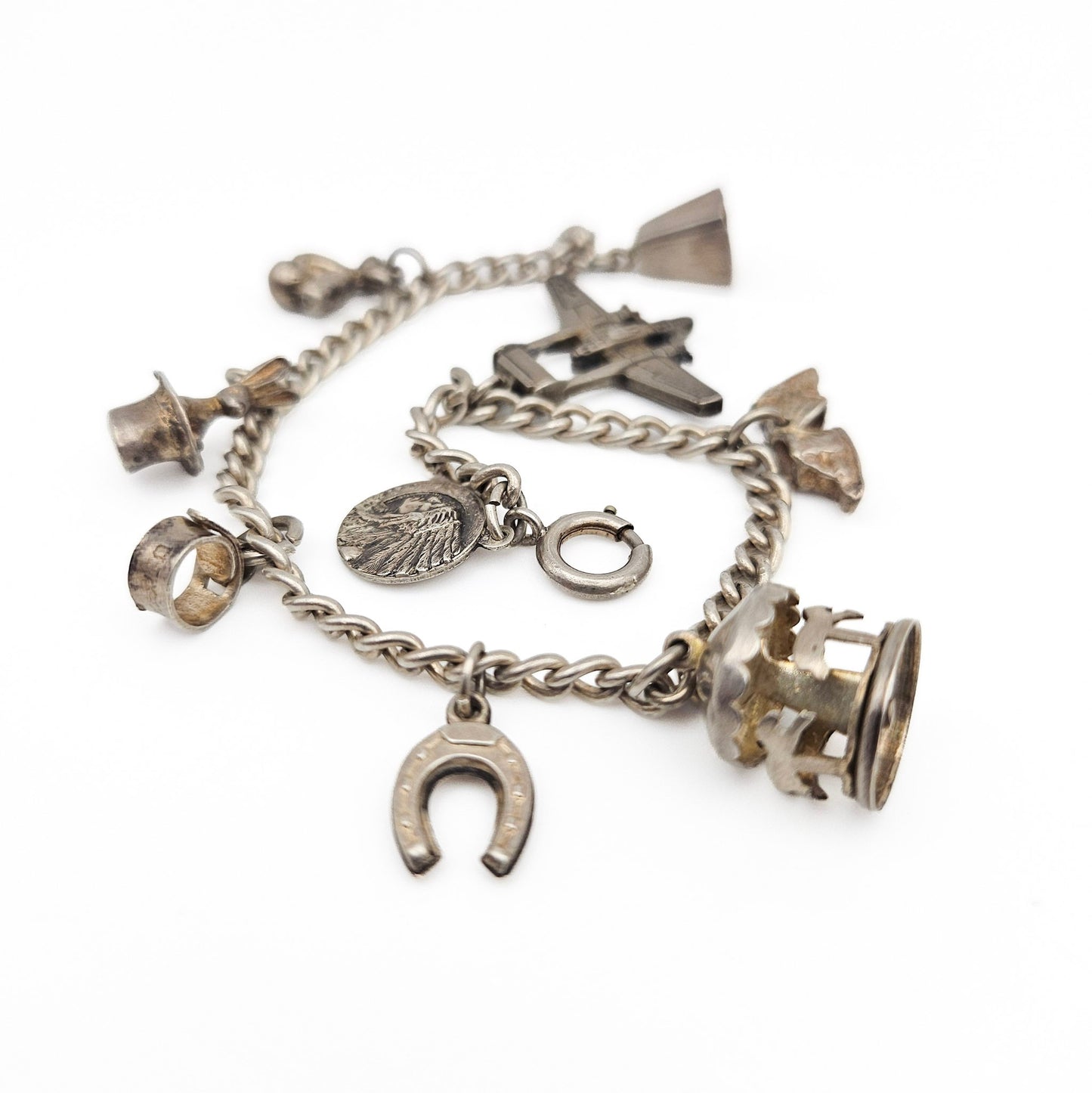 Vintage Charm Bracelet with Sterling Silver Charms | Travel & Novelty Jewelry