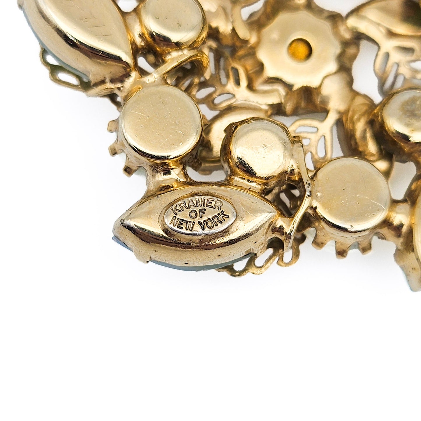 Kramer of NY Signed Vintage Rhinestone Brooch | Green Givre Art Glass Midcentury Jewelry