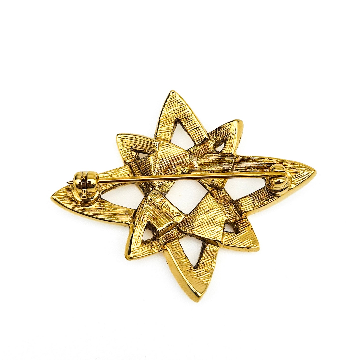 Signed Monet Double Star Rhinestone Brooch | Gold-Tone Vintage Jewelry