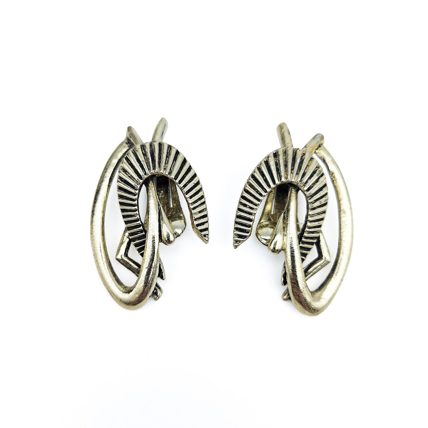 Signed Selini Gold-Tone Boomerang Earrings | Mid-Century Modernist Jewelry