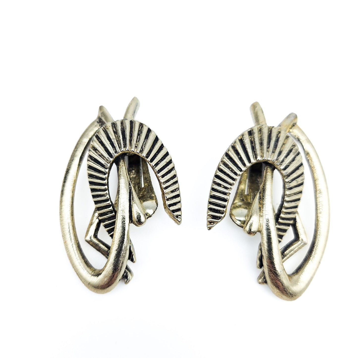 Signed Selini Gold-Tone Boomerang Earrings | Mid-Century Modernist Jewelry