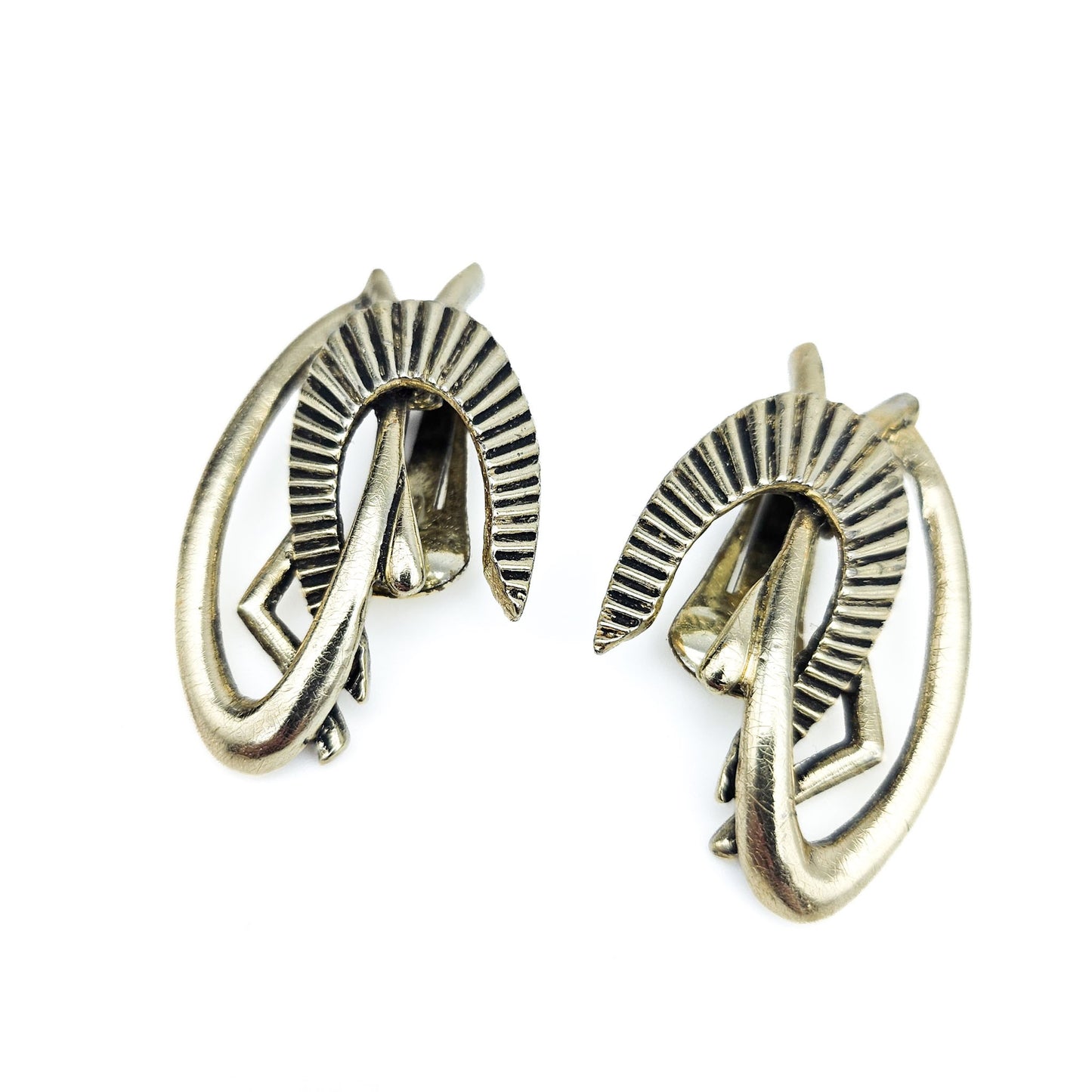 Signed Selini Gold-Tone Boomerang Earrings | Mid-Century Modernist Jewelry