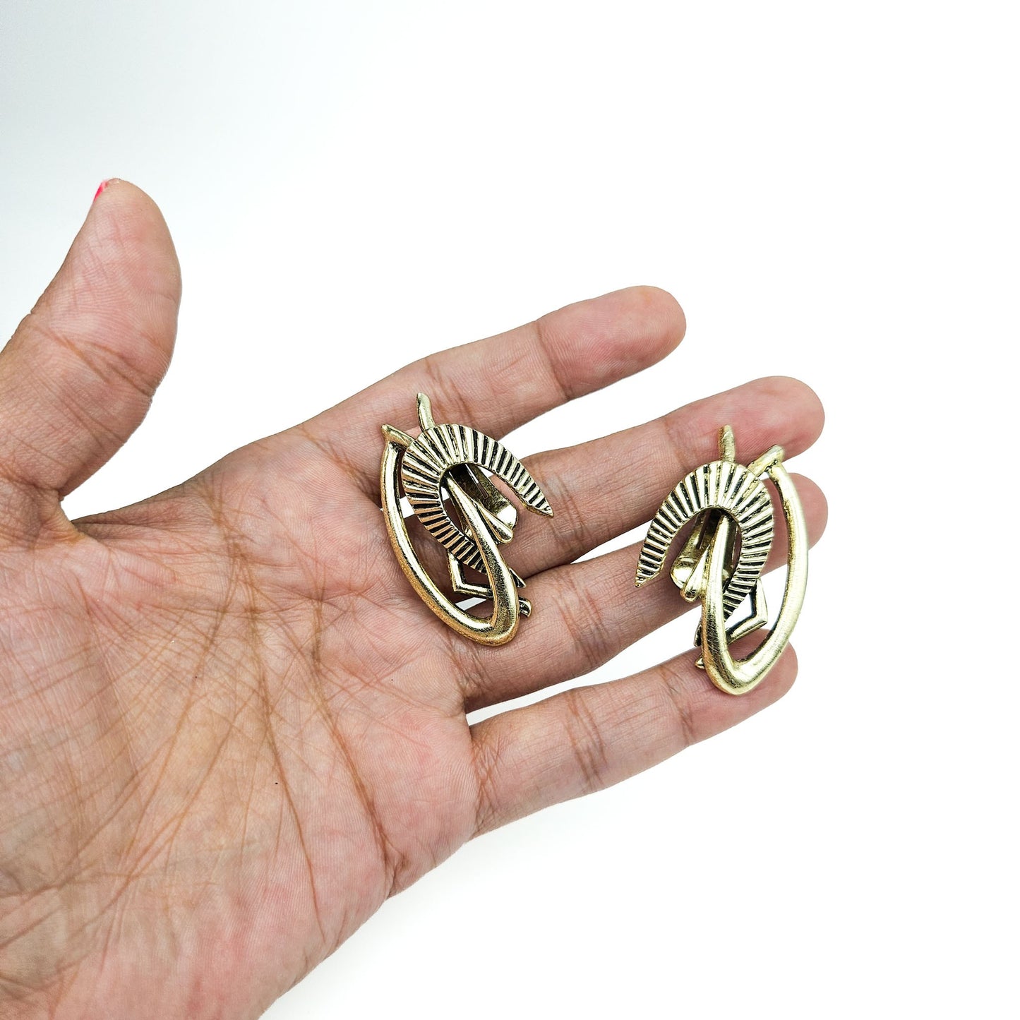 Signed Selini Gold-Tone Boomerang Earrings | Mid-Century Modernist Jewelry