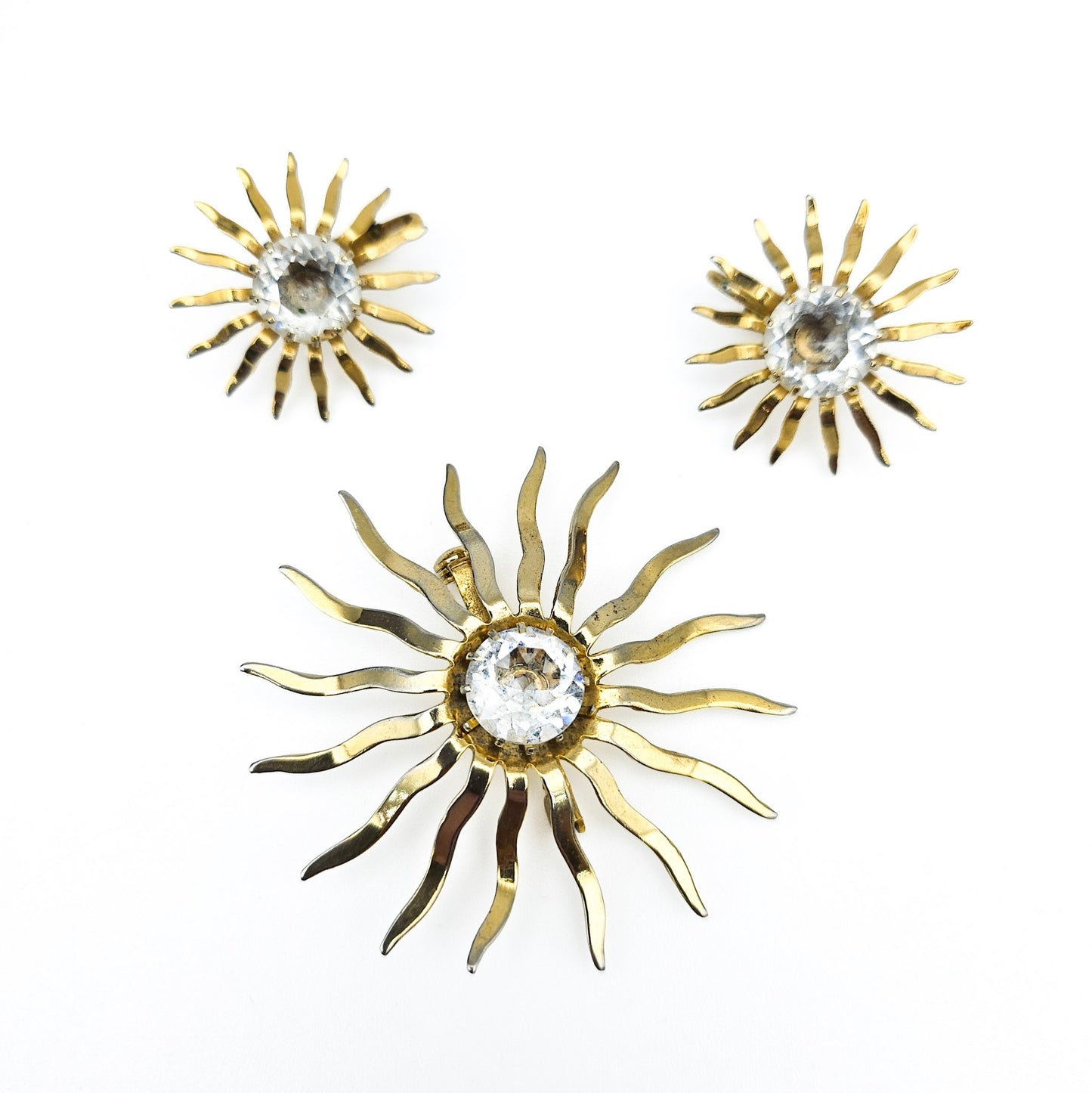 Sarah Coventry Starburst Brooch & Earrings Set | Signed Mid-Century Jewelry