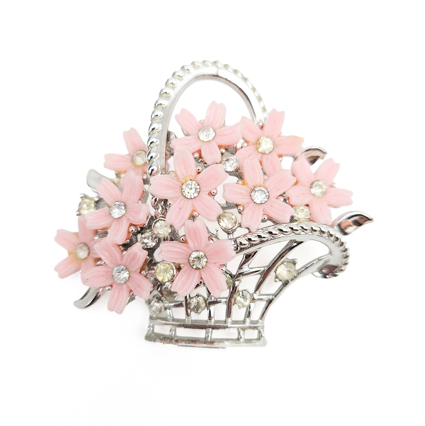 Lisner Signed Pink Flower Basket Brooch | Vintage Floral Jewelry