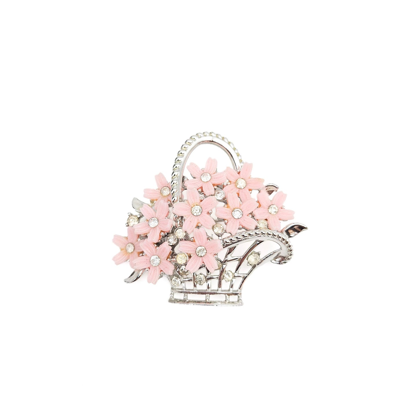 Lisner Signed Pink Flower Basket Brooch | Vintage Floral Jewelry