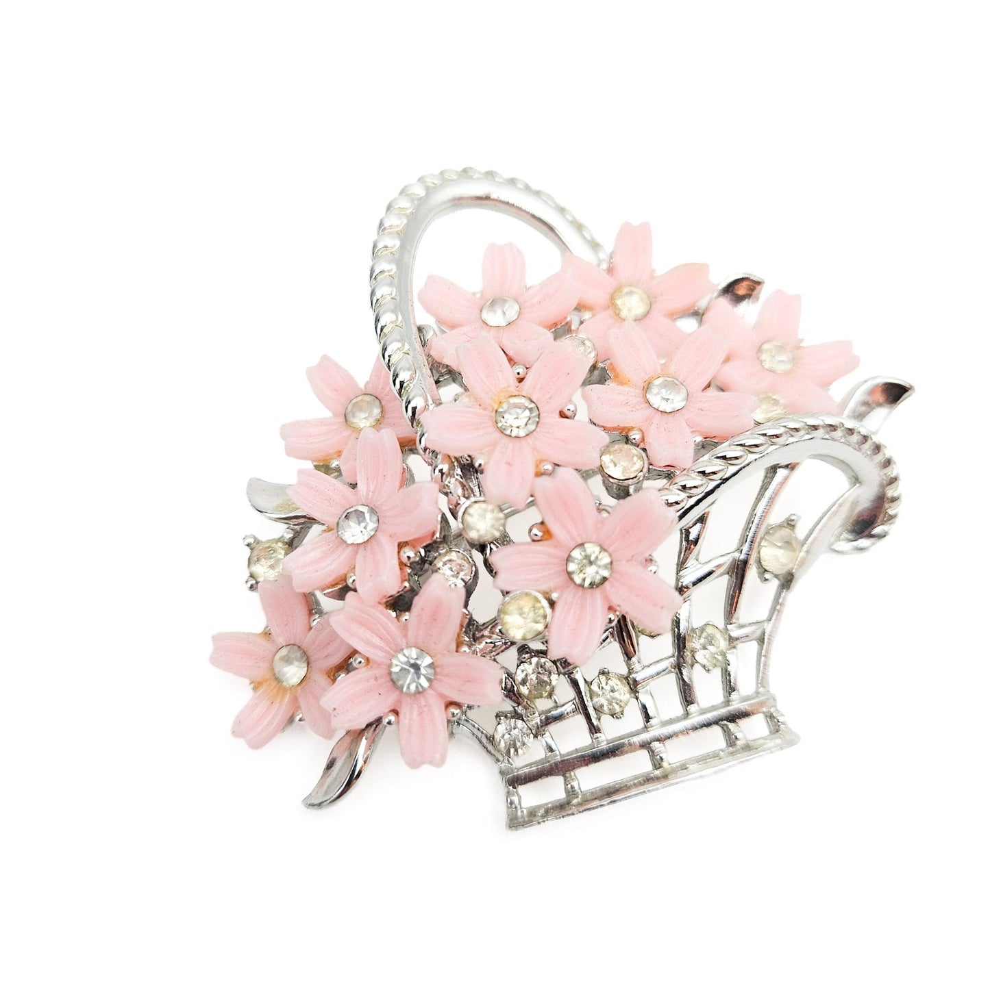 Lisner Signed Pink Flower Basket Brooch | Vintage Floral Jewelry