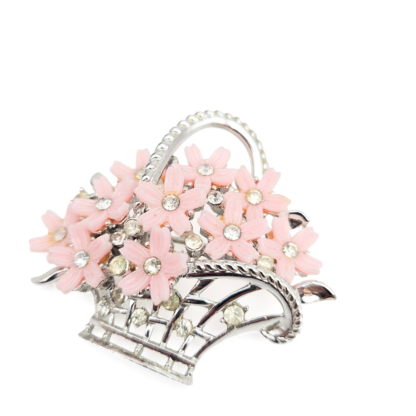Lisner Signed Pink Flower Basket Brooch | Vintage Floral Jewelry
