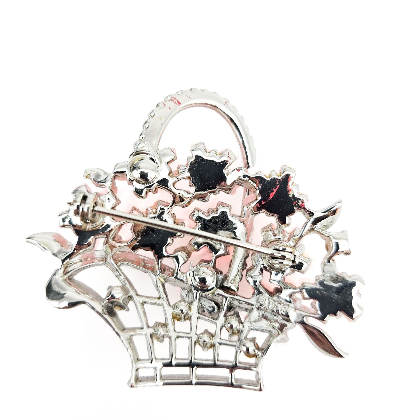 Lisner Signed Pink Flower Basket Brooch | Vintage Floral Jewelry