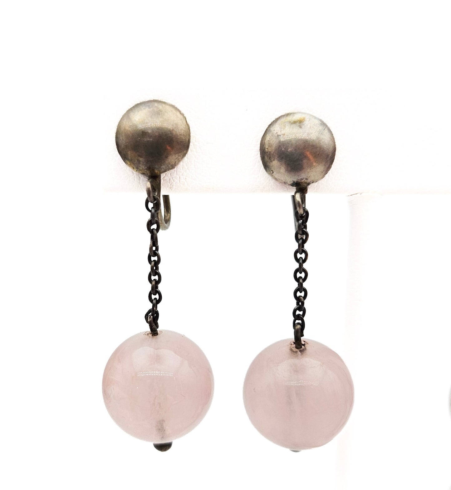 Vintage/Antique European Silver & Pink Quartz Bracelet and Earring Set | Stamped 835 / 850