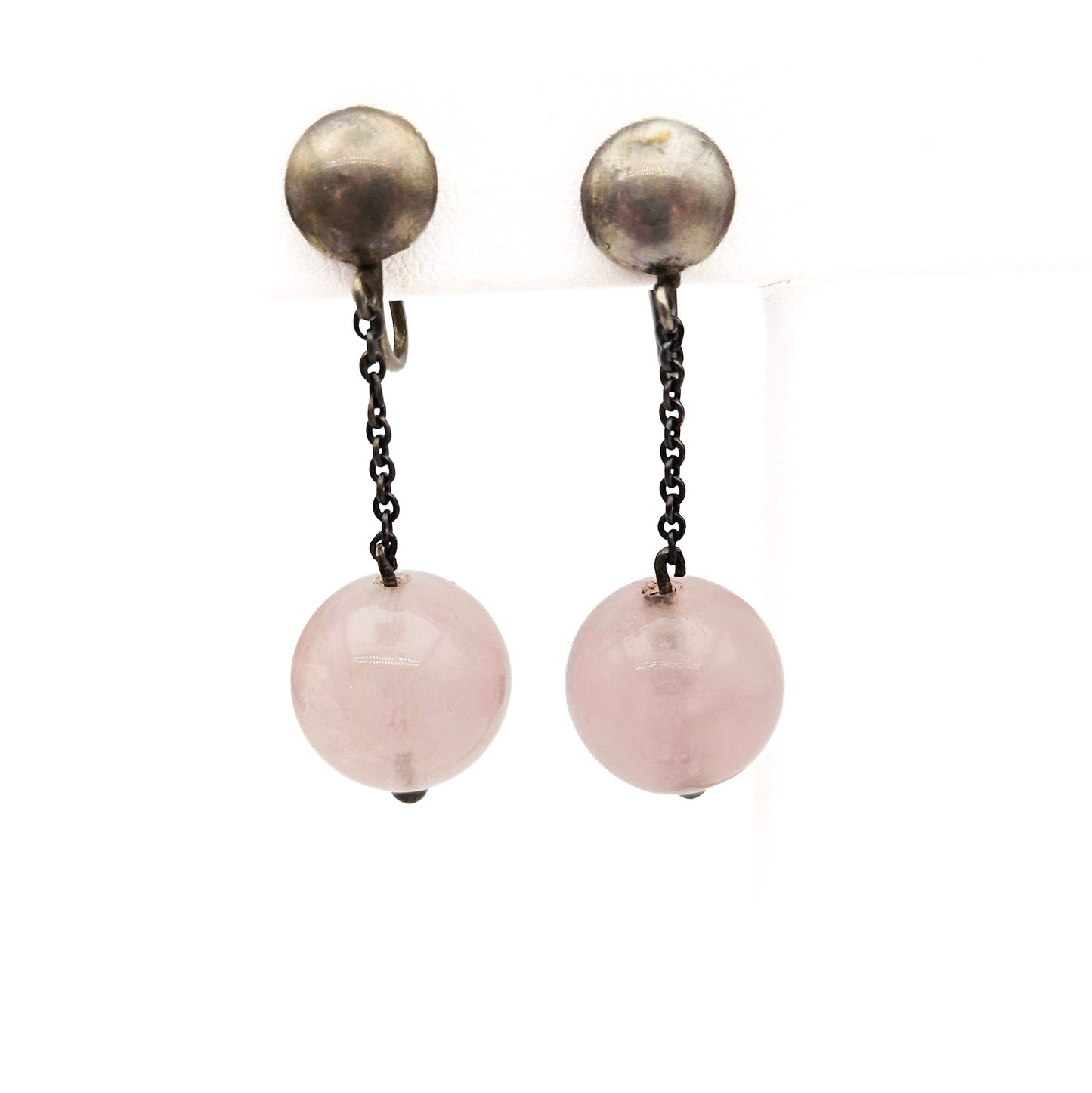 Vintage/Antique European Silver & Pink Quartz Bracelet and Earring Set | Stamped 835 / 850