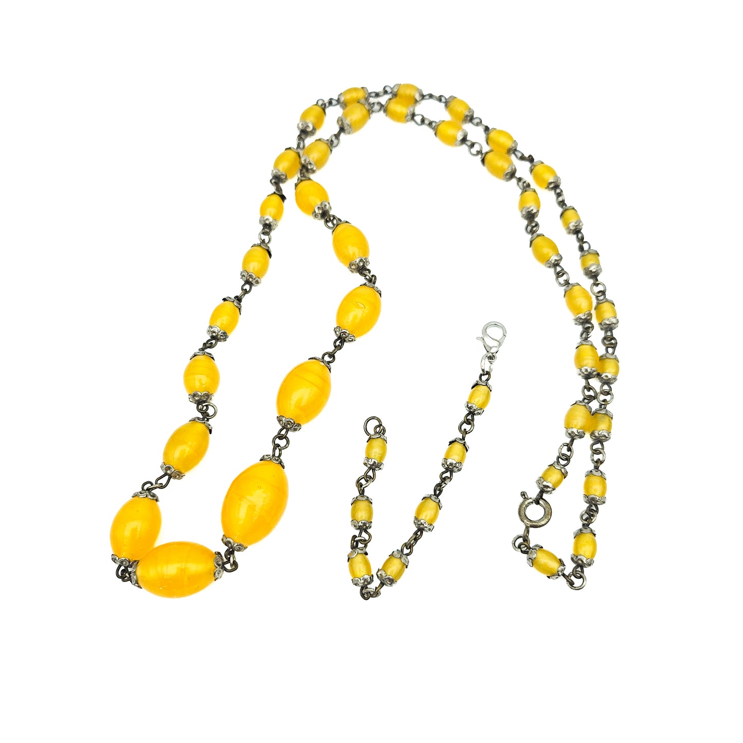 Art Deco Yellow Uranium Glass Bead Necklace | UV Reactive Vintage Jewelry