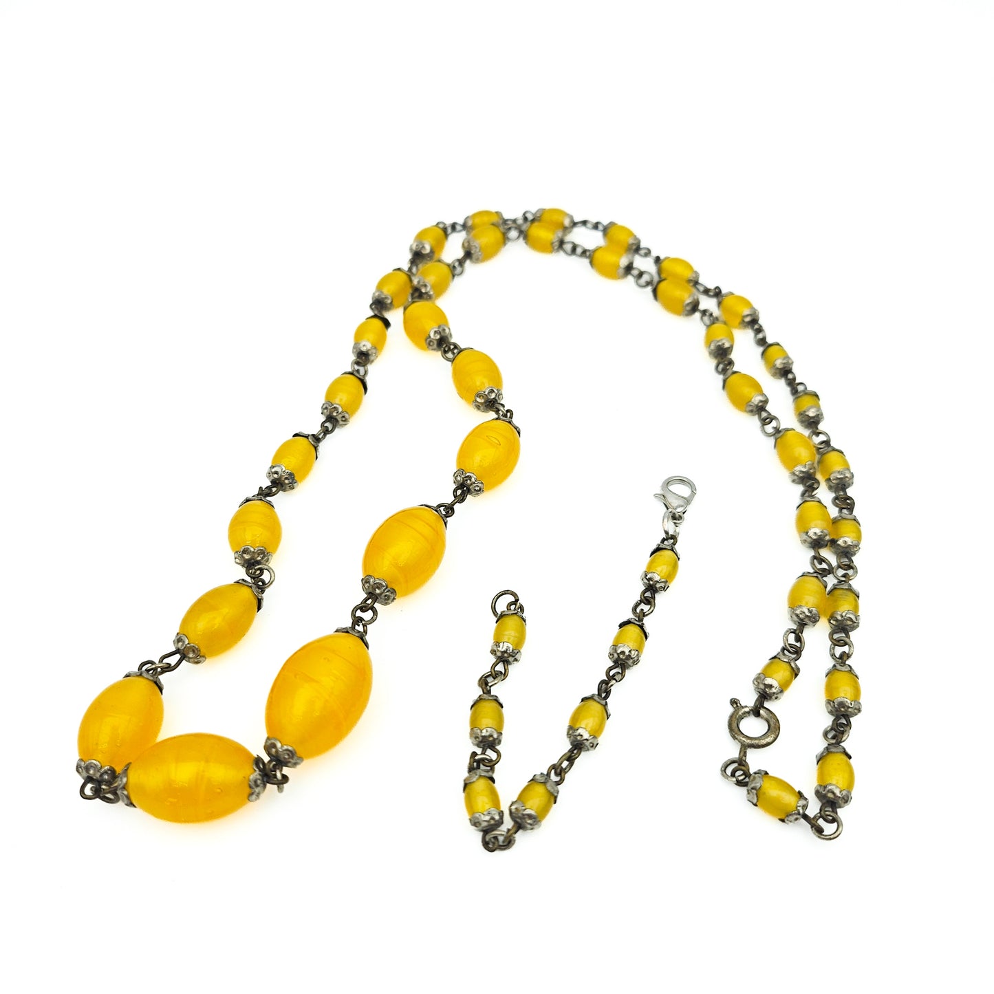 Art Deco Yellow Uranium Glass Bead Necklace | UV Reactive Vintage Jewelry