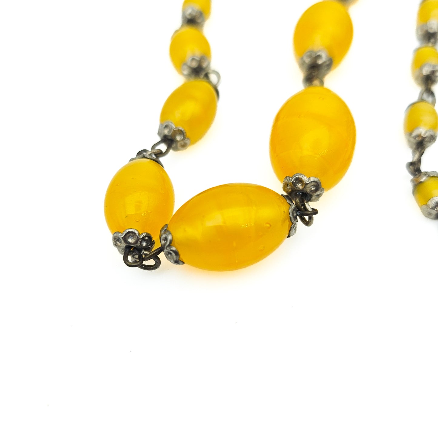 Art Deco Yellow Uranium Glass Bead Necklace | UV Reactive Vintage Jewelry