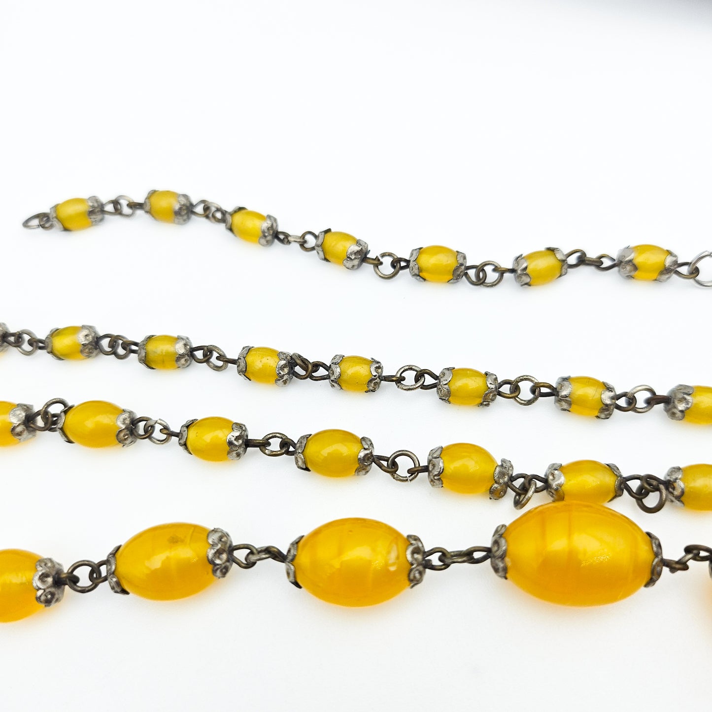 Art Deco Yellow Uranium Glass Bead Necklace | UV Reactive Vintage Jewelry