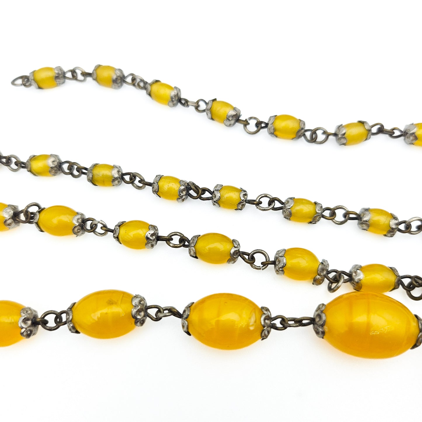 Art Deco Yellow Uranium Glass Bead Necklace | UV Reactive Vintage Jewelry