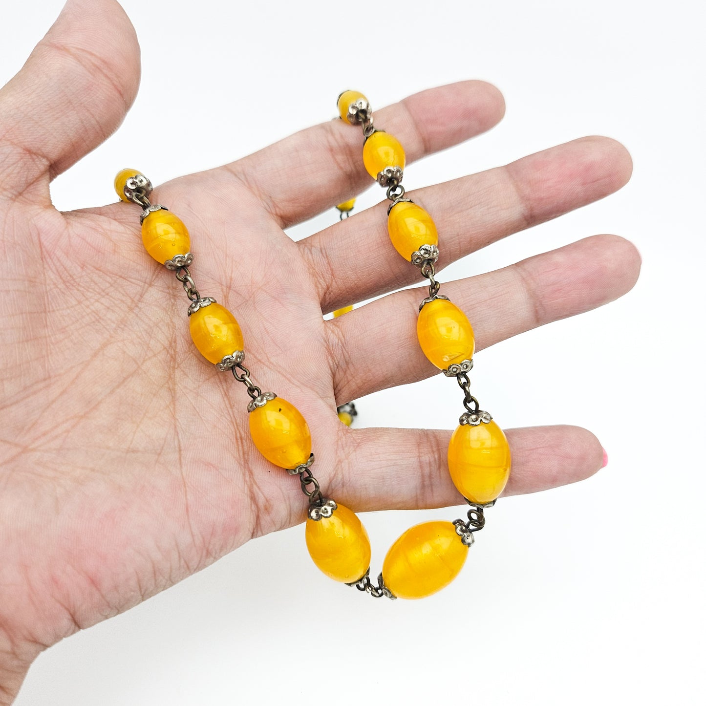 Art Deco Yellow Uranium Glass Bead Necklace | UV Reactive Vintage Jewelry