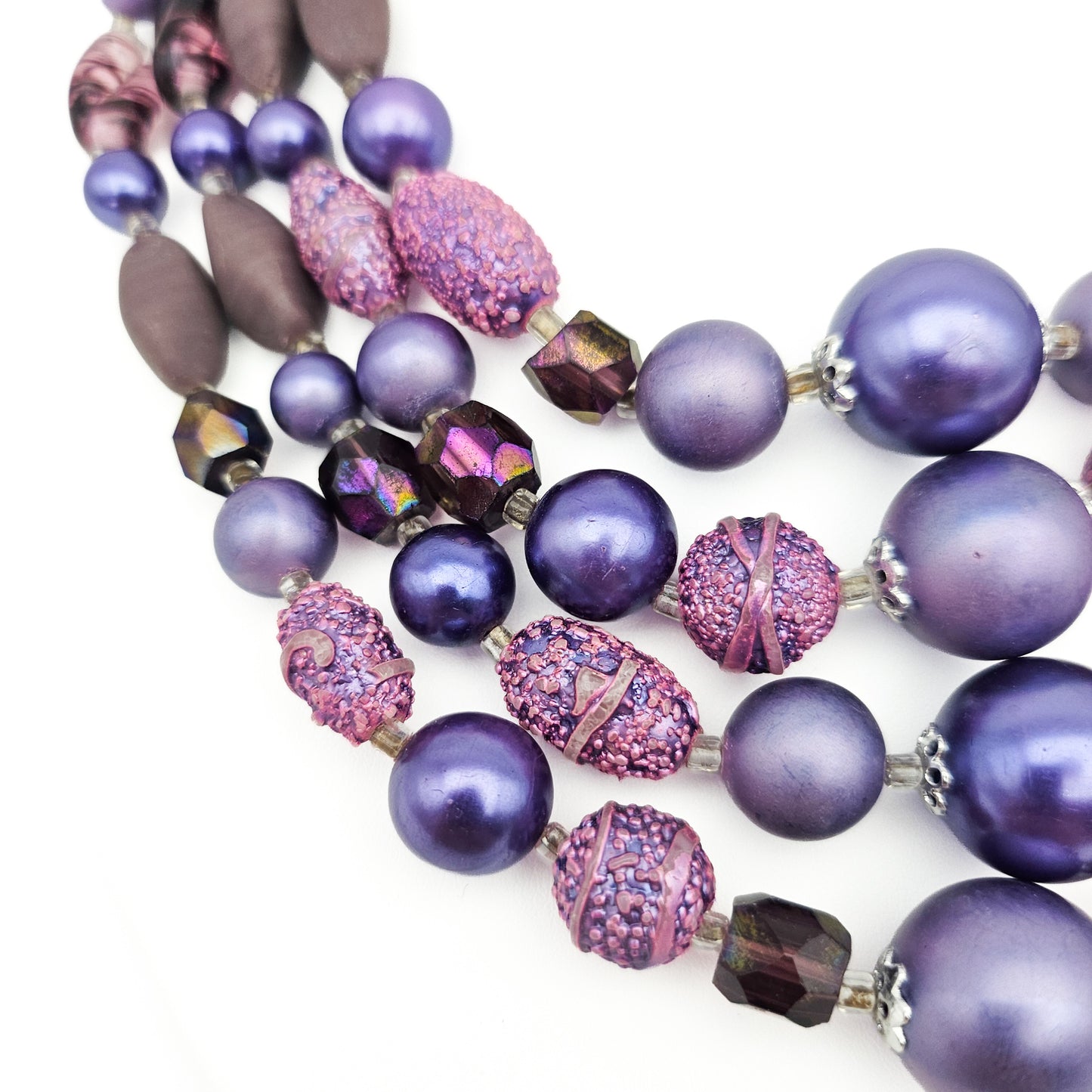 Vintage Japan Purple Multistrand Necklace & Clip Earrings Set