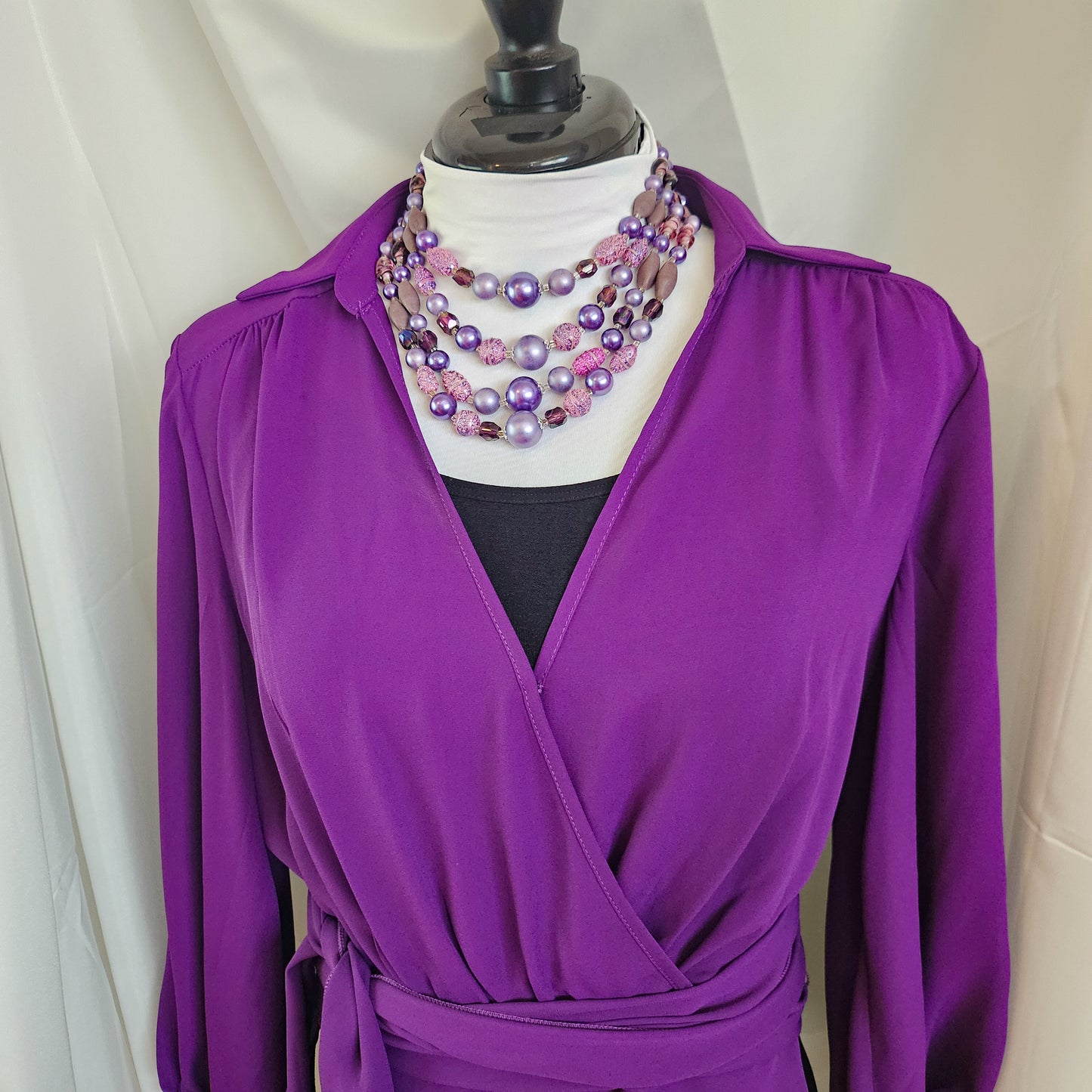 Vintage Japan Purple Multistrand Necklace & Clip Earrings Set