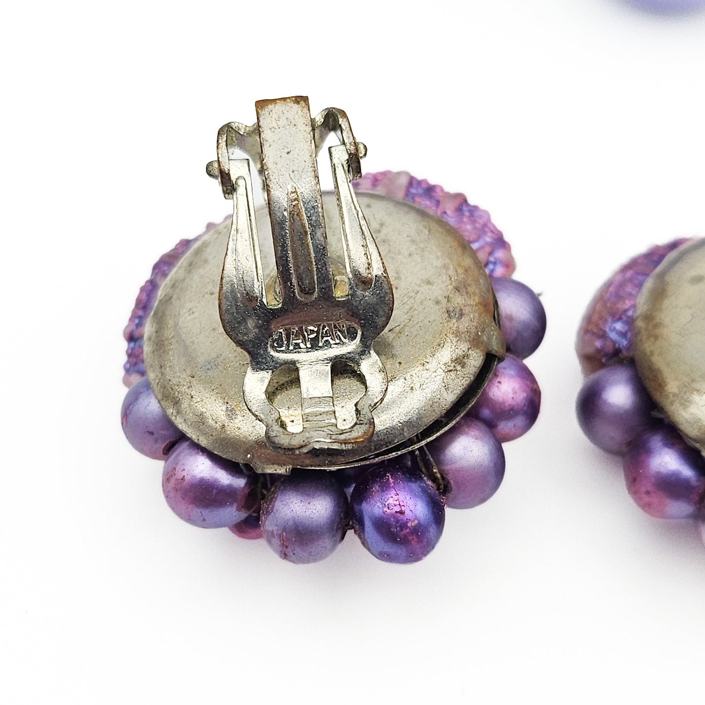 Vintage Japan Purple Multistrand Necklace & Clip Earrings Set