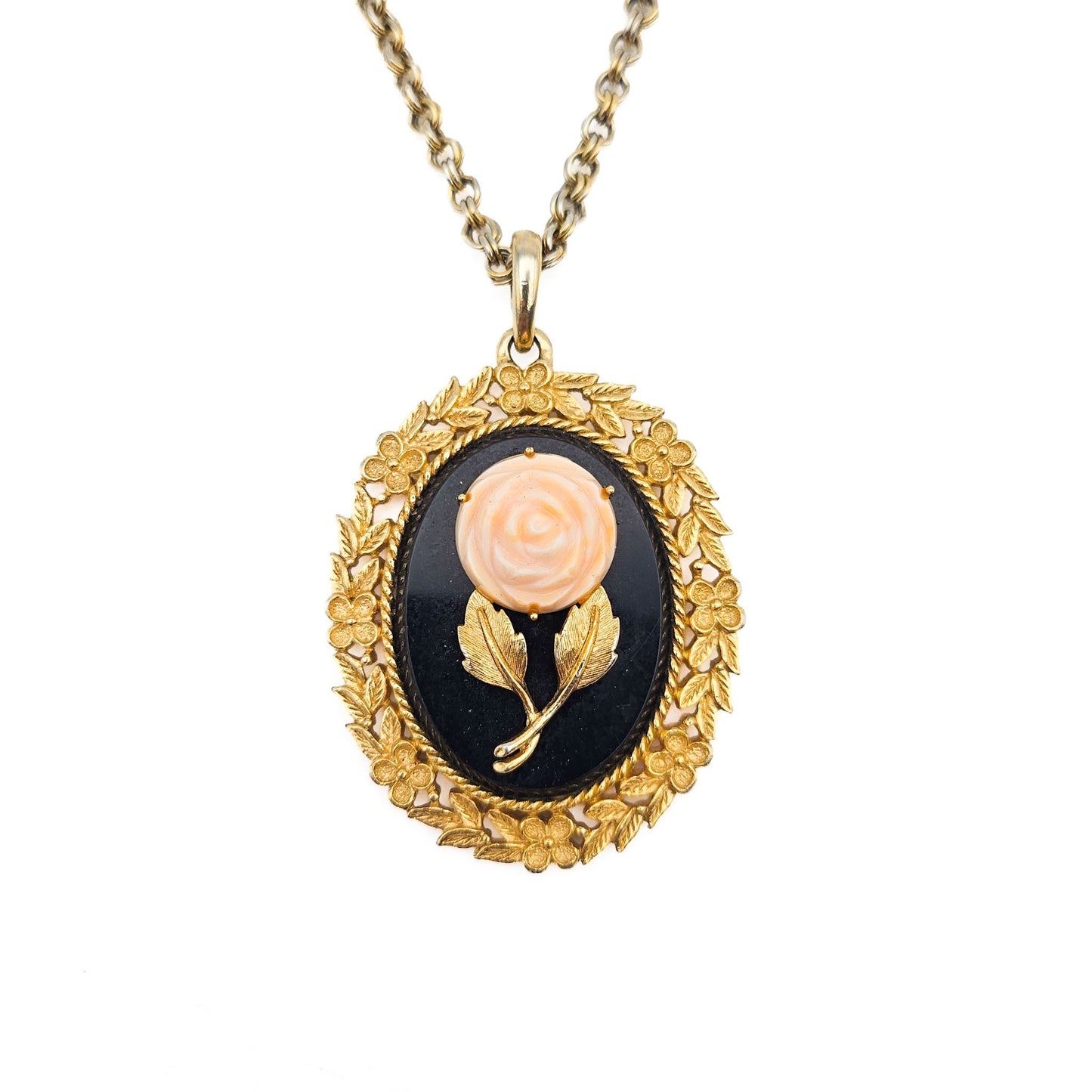 Vintage Avon 1973 Serena Rose Mirror Pendant Necklace | 1970s Victorian Revival