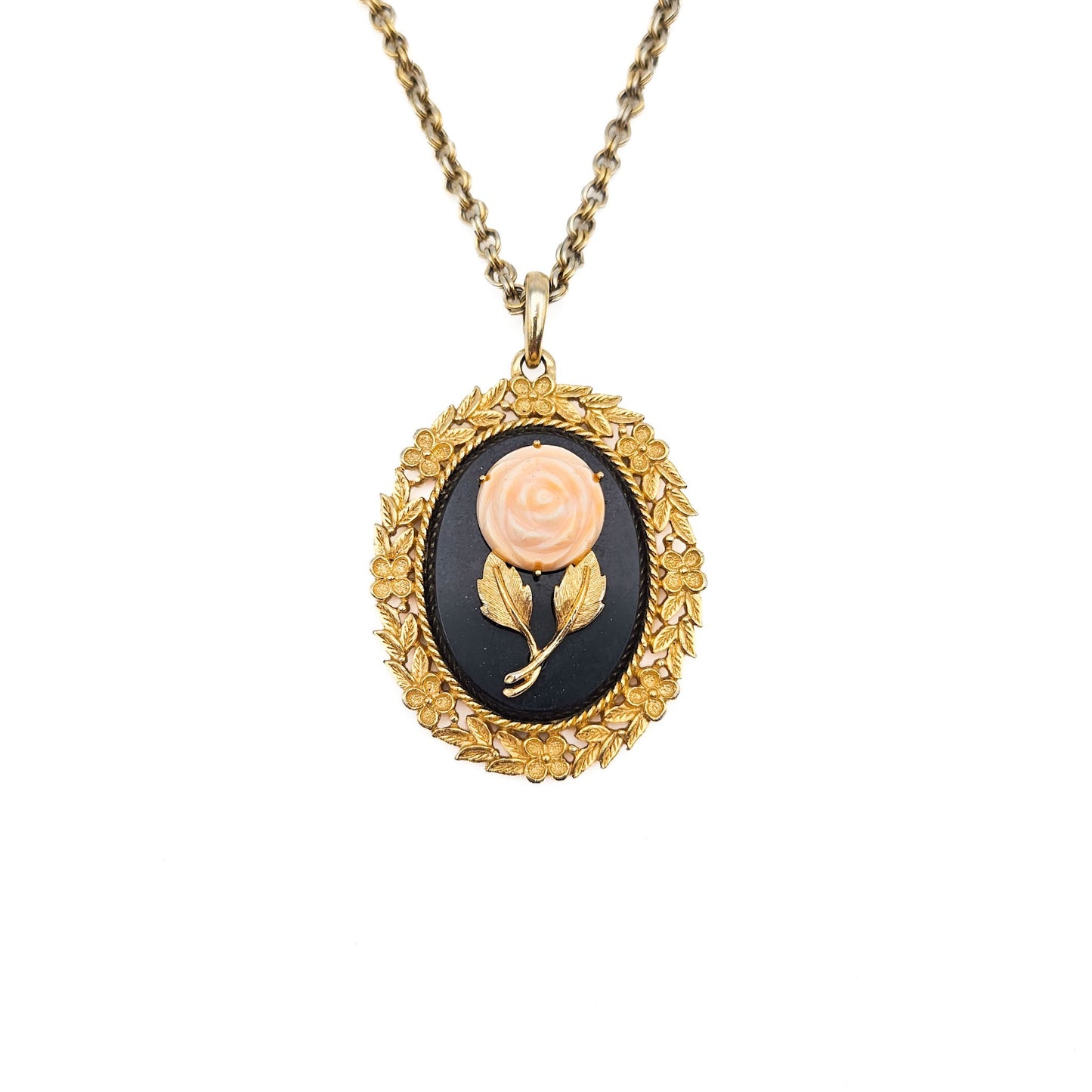 Vintage Avon 1973 Serena Rose Mirror Pendant Necklace | 1970s Victorian Revival