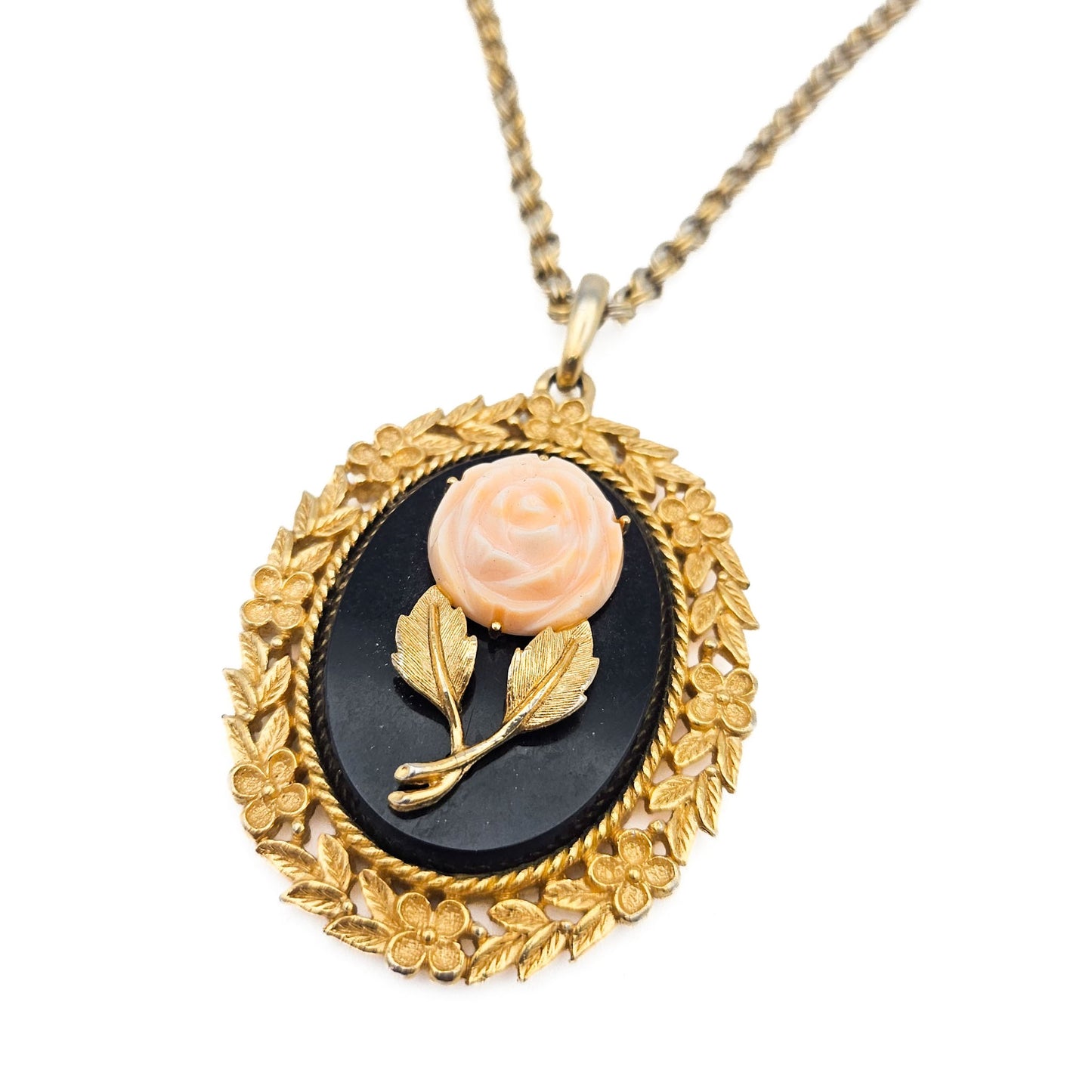 Vintage Avon 1973 Serena Rose Mirror Pendant Necklace | 1970s Victorian Revival