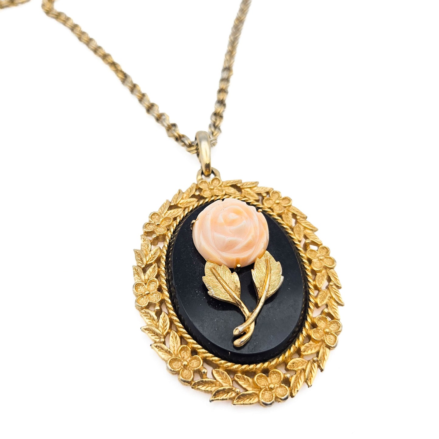 Vintage Avon 1973 Serena Rose Mirror Pendant Necklace | 1970s Victorian Revival