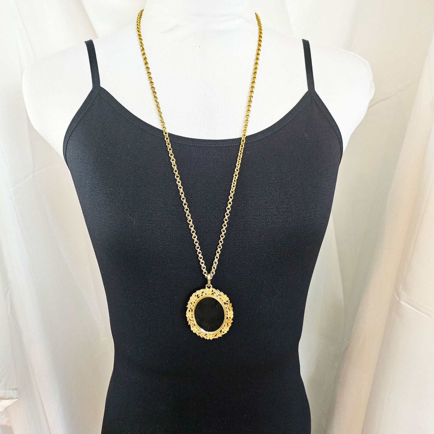 Vintage Avon 1973 Serena Rose Mirror Pendant Necklace | 1970s Victorian Revival