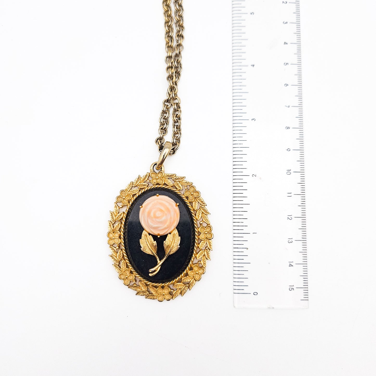 Vintage Avon 1973 Serena Rose Mirror Pendant Necklace | 1970s Victorian Revival