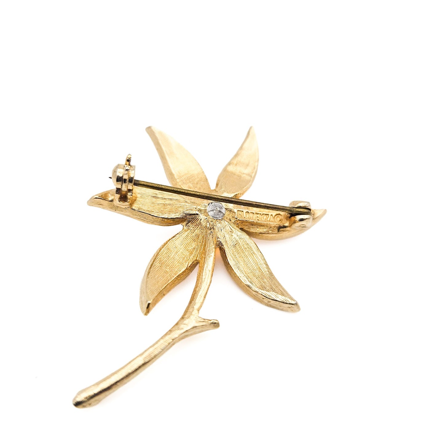 Signed Florenza Amber Enamel Flower Brooch | Guilloché-Style Vintage Pin