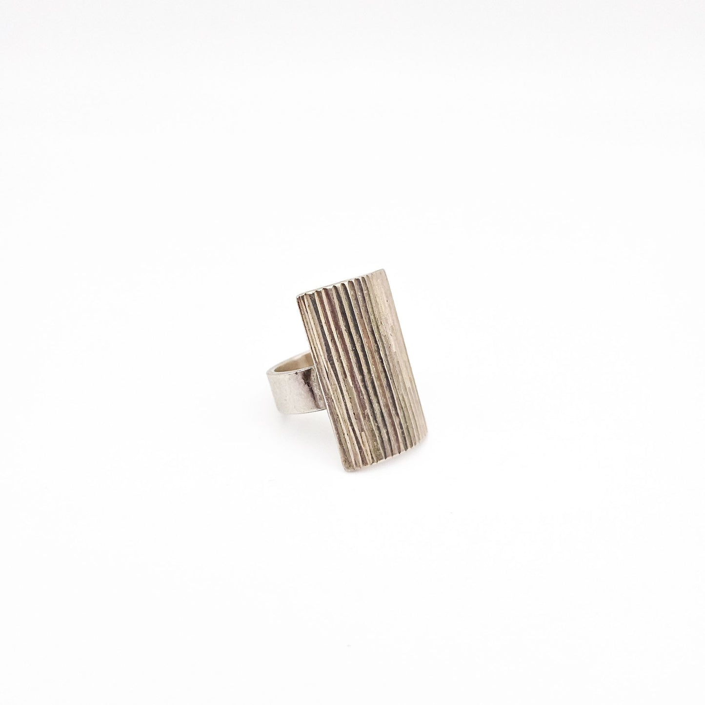 Sterling Silver Brutalist Shield Ring | Textured Modernist Jewelry