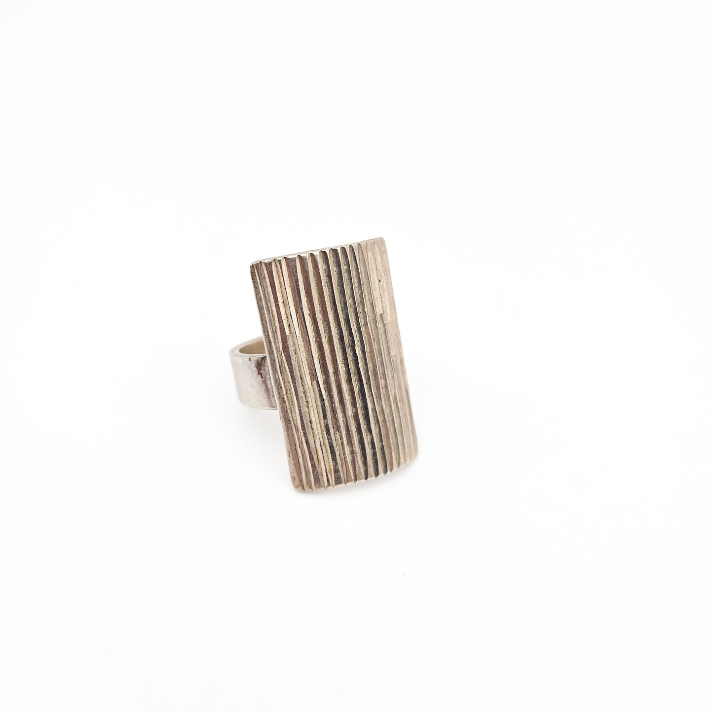 Sterling Silver Brutalist Shield Ring | Textured Modernist Jewelry