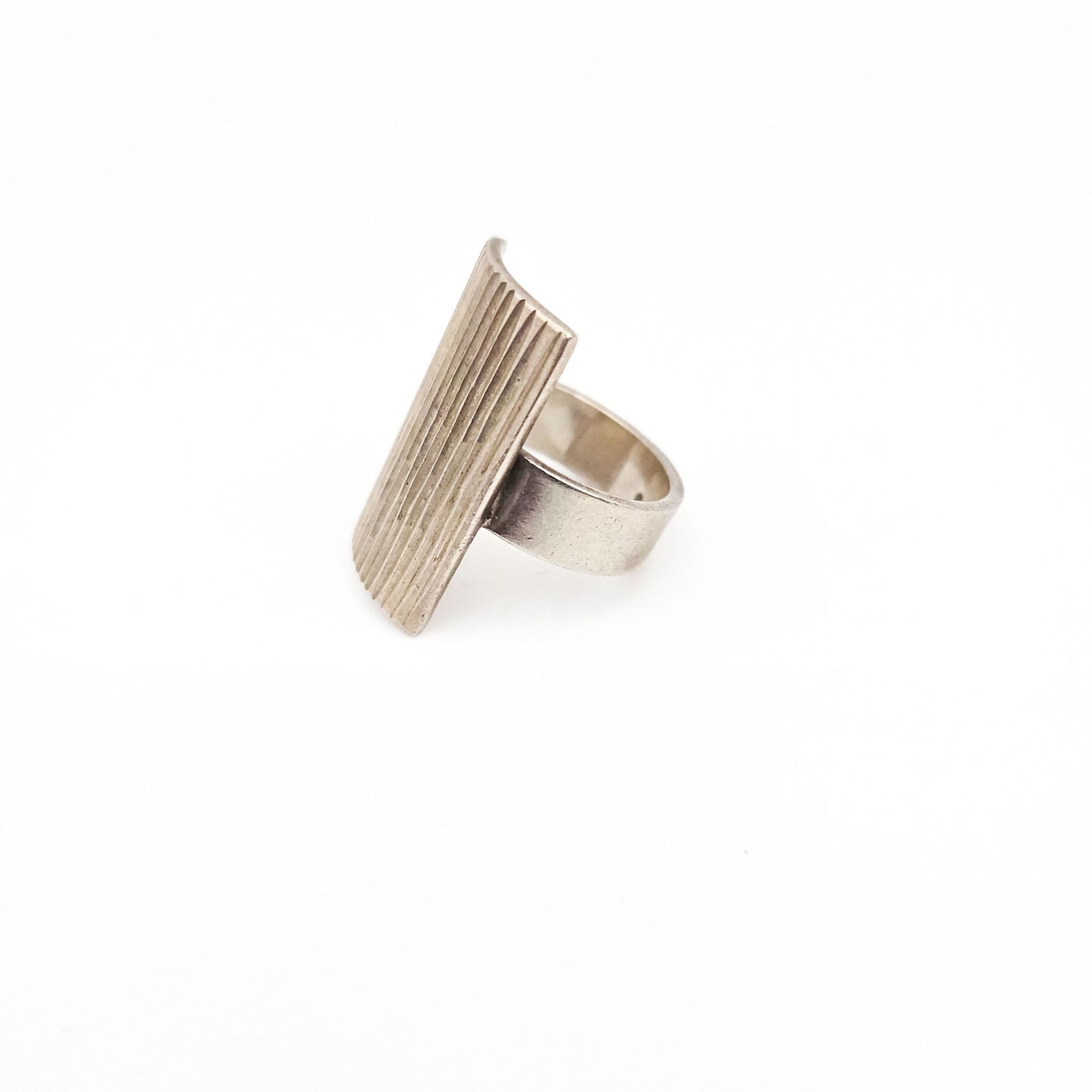 Sterling Silver Brutalist Shield Ring | Textured Modernist Jewelry