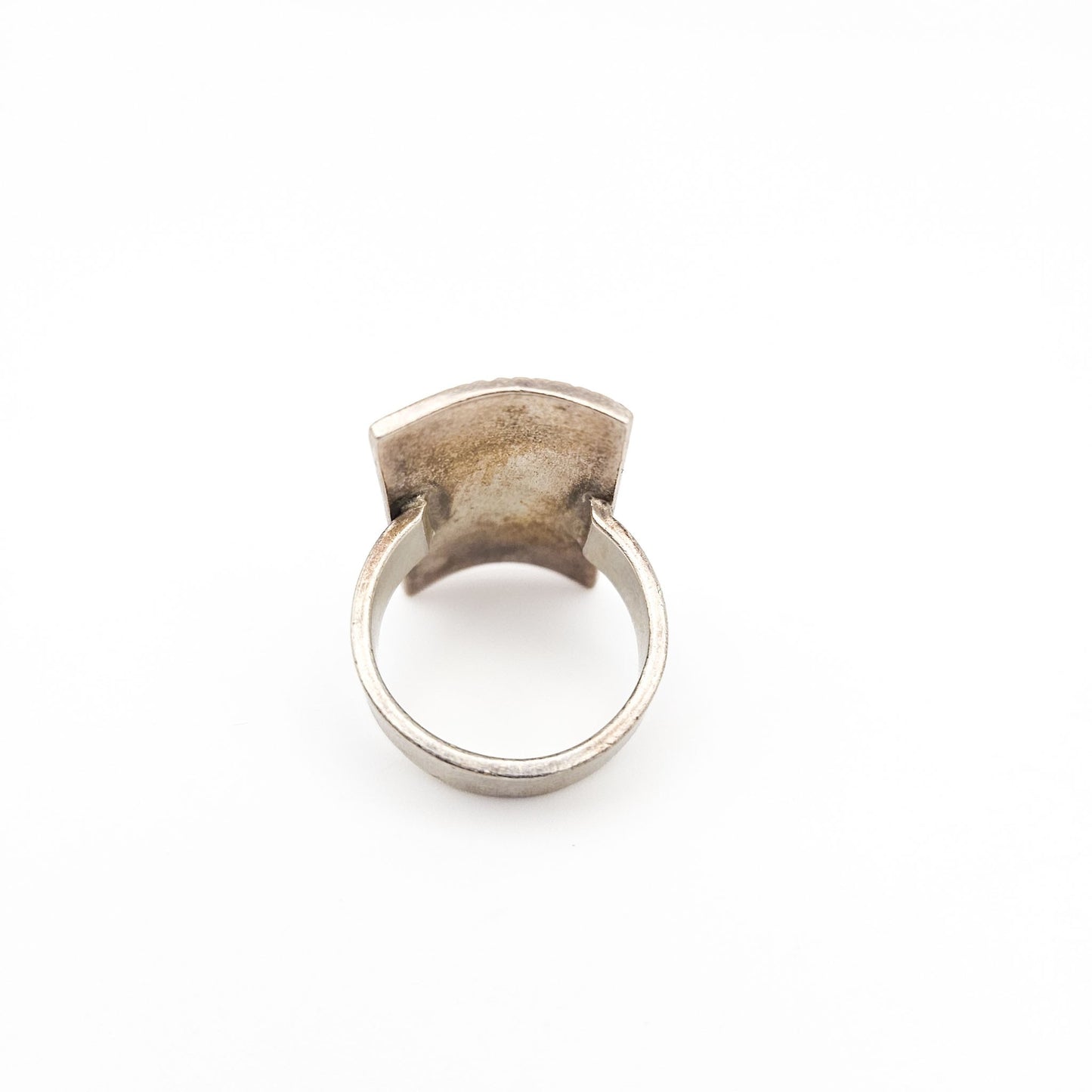 Sterling Silver Brutalist Shield Ring | Textured Modernist Jewelry
