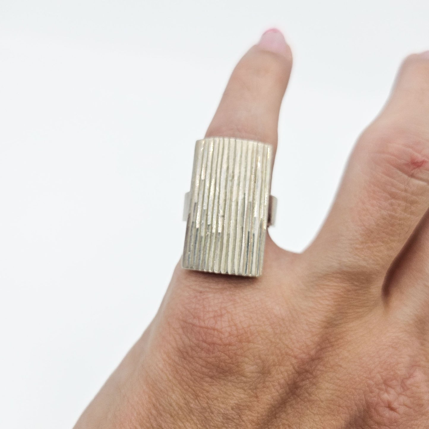 Sterling Silver Brutalist Shield Ring | Textured Modernist Jewelry