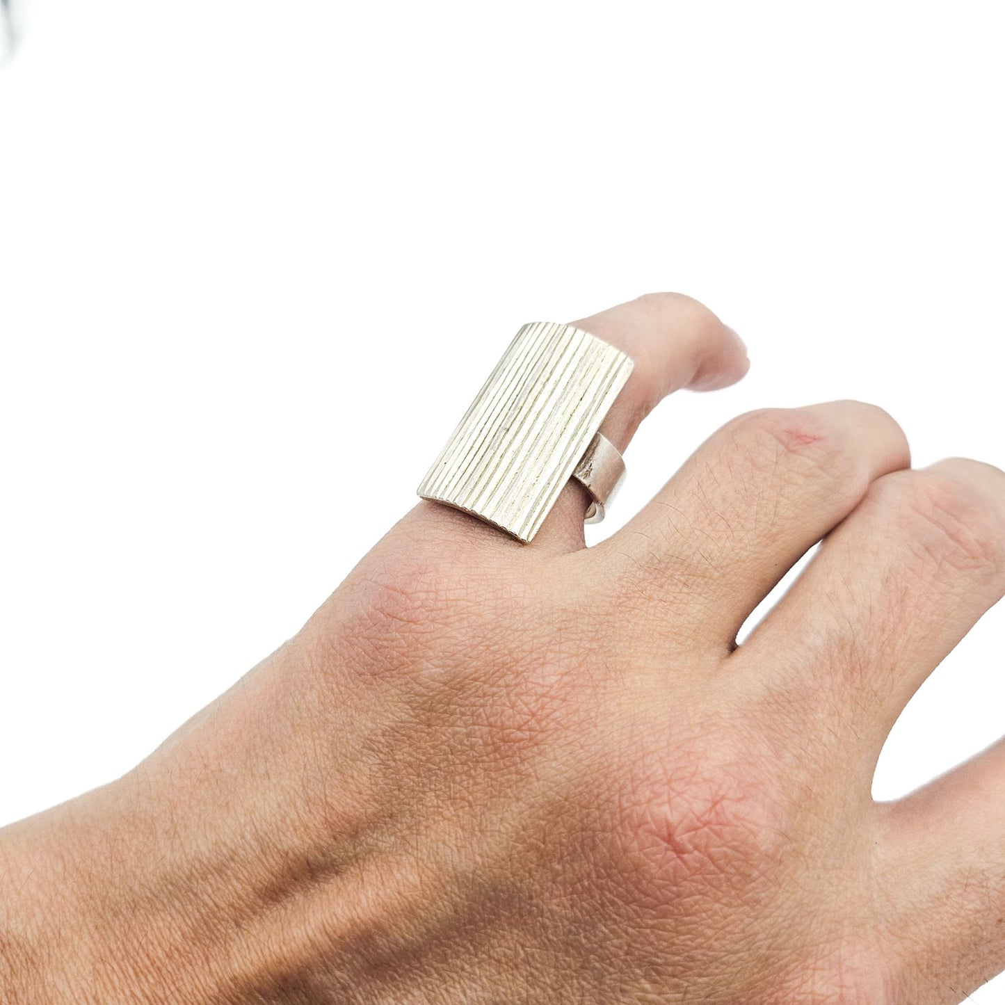 Sterling Silver Brutalist Shield Ring | Textured Modernist Jewelry