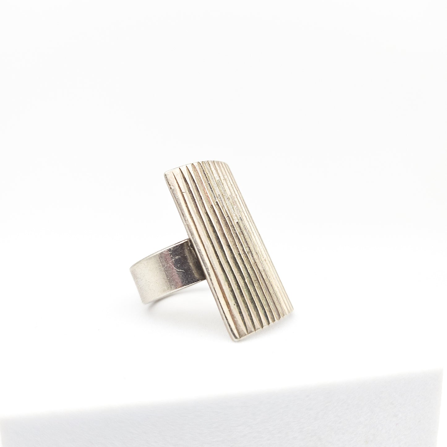 Sterling Silver Brutalist Shield Ring | Textured Modernist Jewelry