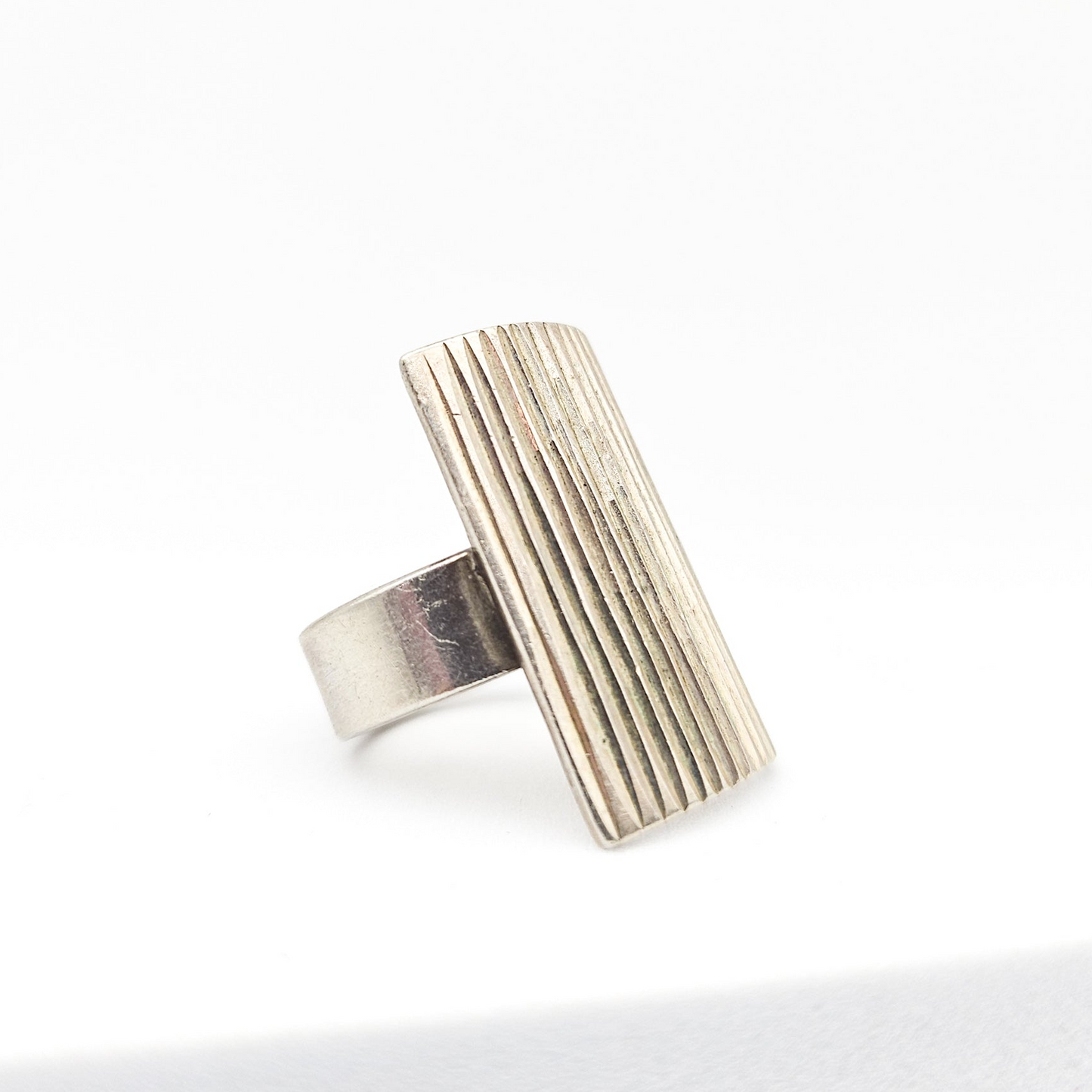 Sterling Silver Brutalist Shield Ring | Textured Modernist Jewelry