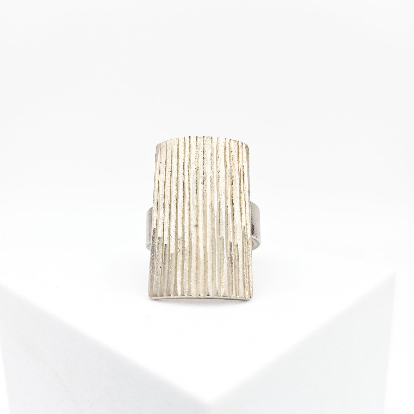 Sterling Silver Brutalist Shield Ring | Textured Modernist Jewelry