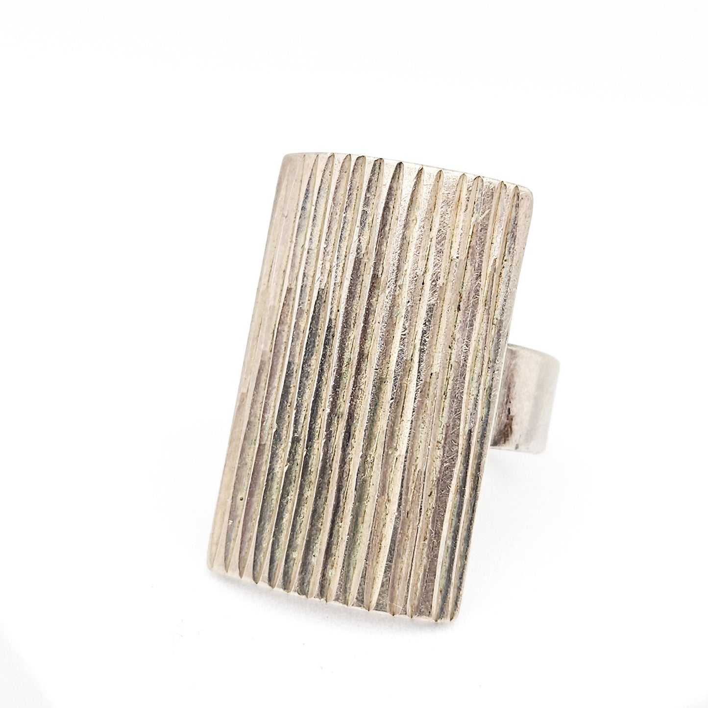 Sterling Silver Brutalist Shield Ring | Textured Modernist Jewelry