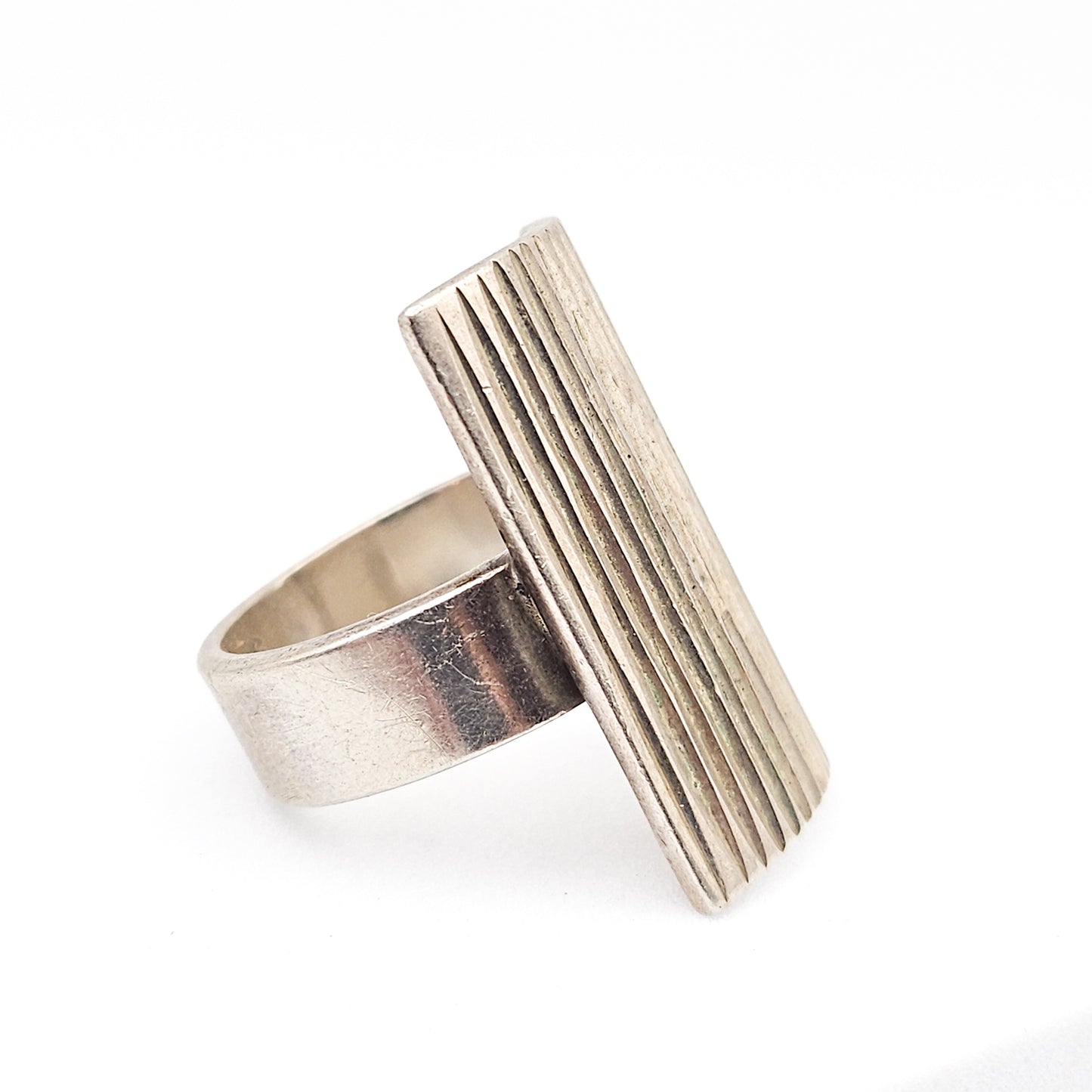 Sterling Silver Brutalist Shield Ring | Textured Modernist Jewelry