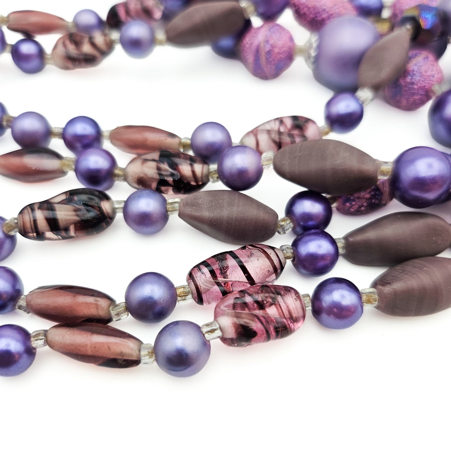 Vintage Japan Purple Multistrand Necklace & Clip Earrings Set