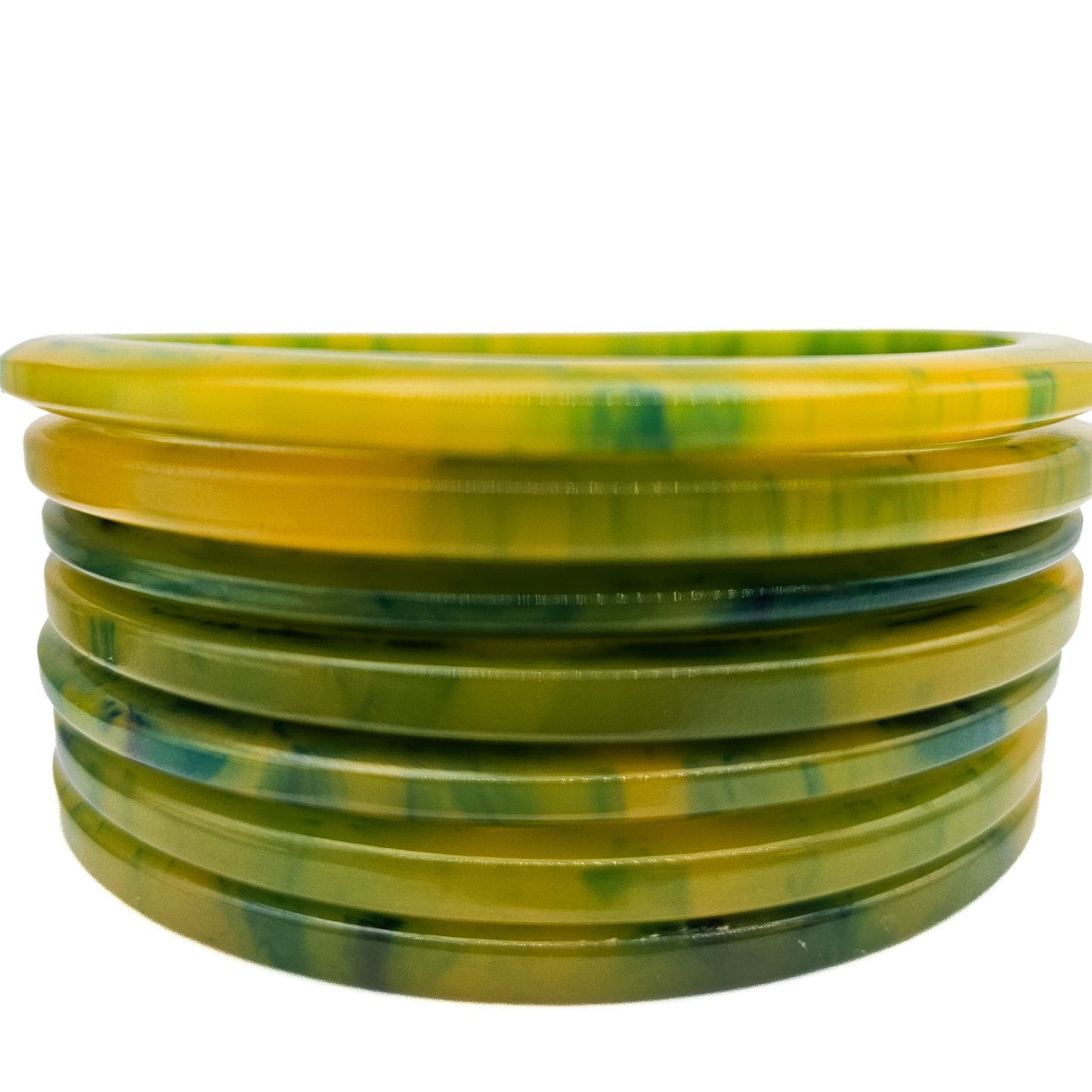 Set of 7 Marbled Spinach Green Tested Bakelite Spacer Bangles